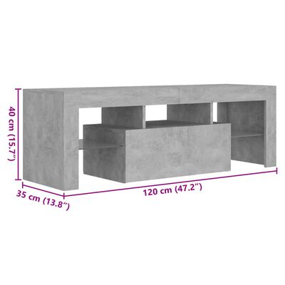 vidaXL TV-Schrank mit LED-Beleuchtung Betongrau 120x35x40 cm