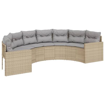 vidaXL Gartensofa mit Kissen Halbrund Beige Poly-Rattan