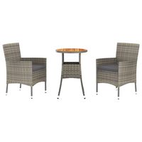 vidaXL 3-tlg. Garten-Bistro-Set mit Kissen Grau Poly Rattan