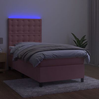 vidaXL Boxspringbett mit Matratze & LED Rosa 100x200 cm Samt