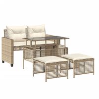 vidaXL 4-tlg. Garten-Sofagarnitur mit Kissen Beige Poly Rattan Glas