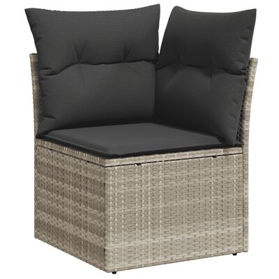 vidaXL 10-tlg. Garten-Sofagarnitur mit Kissen Hellgrau Poly Rattan