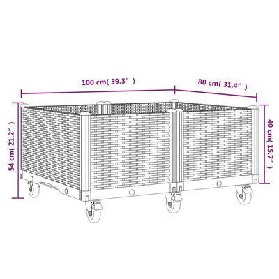 vidaXL Pflanzkasten mit Rollen Grau 100x80x54 cm PP