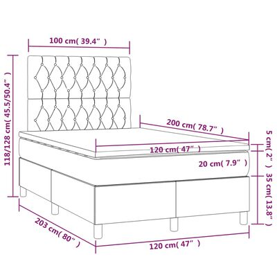 vidaXL Boxspringbett mit Matratze & LED Hellgrau 120x200 cm Samt