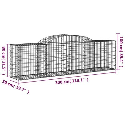 vidaXL Gabionen mit Hochbogen 10 Stk. 300x50x80/100cm Verzinktes Eisen