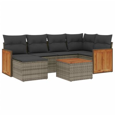 vidaXL 7-tlg. Garten-Sofagarnitur mit Kissen Grau Poly Rattan