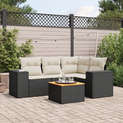 vidaXL 5-tlg. Garten-Sofagarnitur mit Kissen Schwarz Poly Rattan