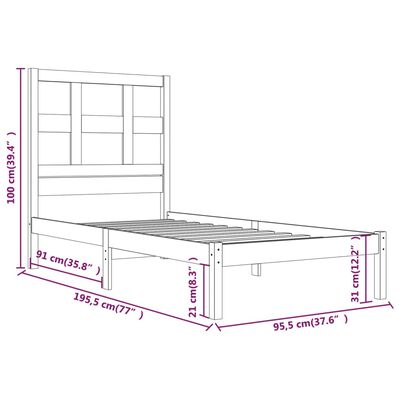 vidaXL Massivholzbett Schwarz Kiefer 90x190 cm