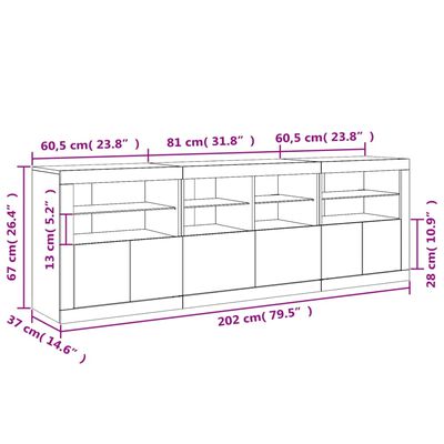 vidaXL Sideboard mit LED-Leuchten Weiß 202x37x67 cm