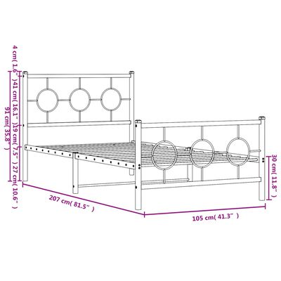 vidaXL Bettgestell mit Kopf- und Fußteil Metall Schwarz 100x200 cm