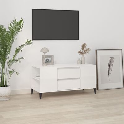 vidaXL TV-Schrank Hochglanz-Weiß 102x44,5x50 cm Holzwerkstoff