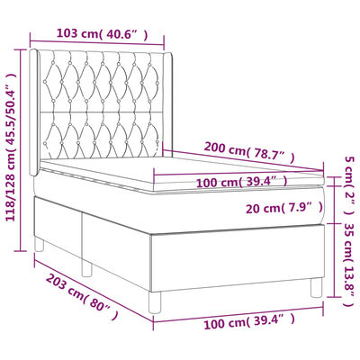 vidaXL Boxspringbett mit Matratze & LED Dunkelbraun 100x200 cm Stoff