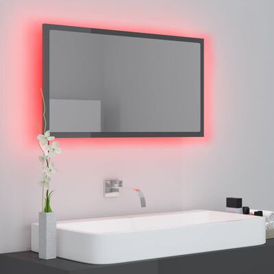 vidaXL LED-Badspiegel Hochglanz-Grau 80x8,5x37 cm Acryl