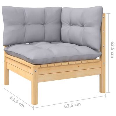 vidaXL 8-tlg. Garten-Lounge-Set mit Grauen Kissen Kiefer Massivholz