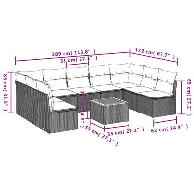 vidaXL 10-tlg. Garten-Sofagarnitur mit Kissen Beige Poly Rattan