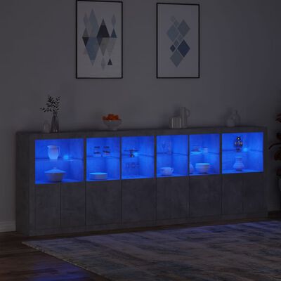 vidaXL Sideboard mit LED-Leuchten Betongrau 283x37x100 cm