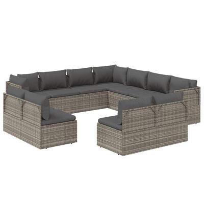 vidaXL 11-tlg. Garten-Lounge-Set mit Kissen Grau Poly Rattan