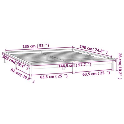 vidaXL Massivholzbett mit LEDs 135x190 cm