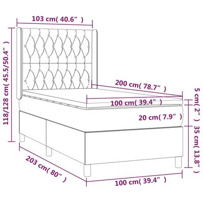 vidaXL Boxspringbett mit Matratze Taupe 100x200 cm Stoff