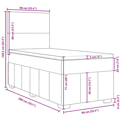 vidaXL Boxspringbett mit Matratze Hellgrau 90x200 cm Stoff