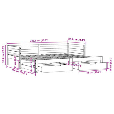 vidaXL Tagesbett Ausziehbar mit Schubladen Weiß 80x200 cm Kiefernholz