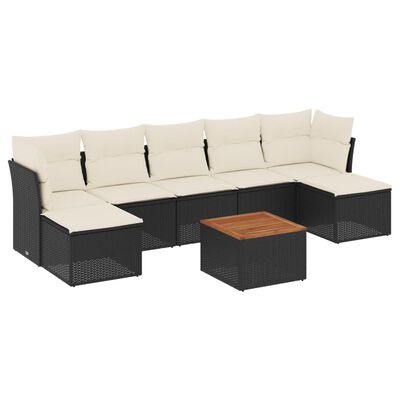 vidaXL 8-tlg. Garten-Sofagarnitur mit Kissen Schwarz Poly Rattan