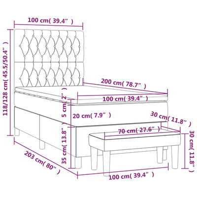 vidaXL Boxspringbett mit Matratze Dunkelgrau 100x200 cm Samt