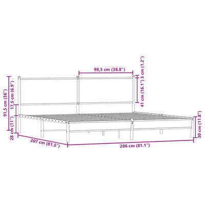 vidaXL Metallbett ohne Matratze Braun Eichen-Optik 200x200 cm