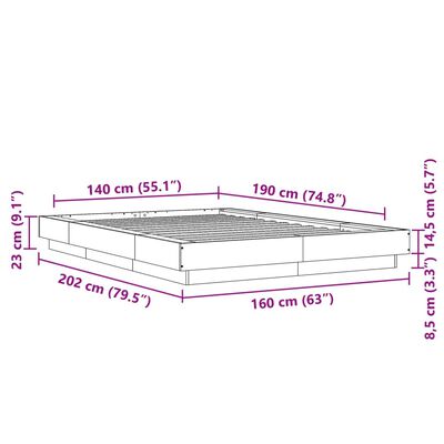 vidaXL Bettgestell Betongrau 140x190 cm Holzwerkstoff