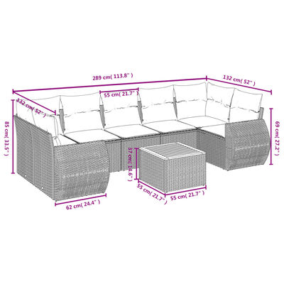 vidaXL 8-tlg. Garten-Sofagarnitur mit Kissen Beige Poly Rattan