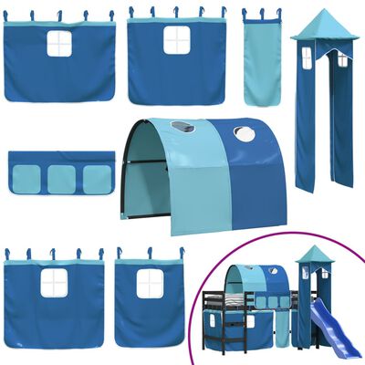 vidaXL Kinderhochbett mit Turm Blau 80x200 cm Massivholz Kiefer