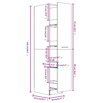 vidaXL Apothekerschrank Grau Sonoma 30x42,5x150 cm Holzwerkstoff