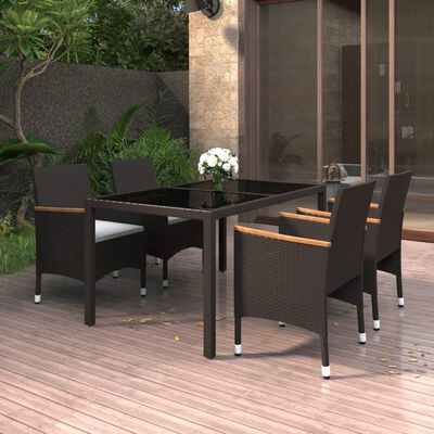 vidaXL 5-tlg. Garten-Essgruppe Poly Rattan und Hartglas Schwarz