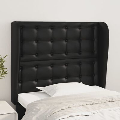 vidaXL Kopfteil mit Ohren Schwarz 103x23x118/128 cm Kunstleder