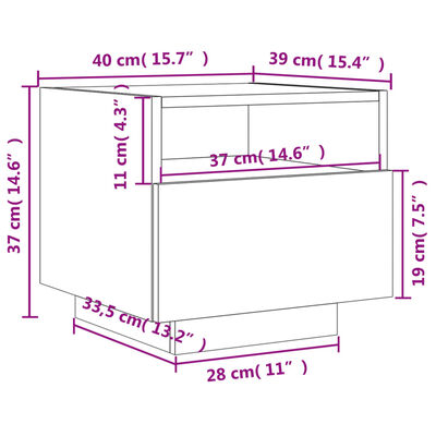 vidaXL Nachttische mit LED-Leuchten 2 Stk. Betongrau 40x39x37 cm