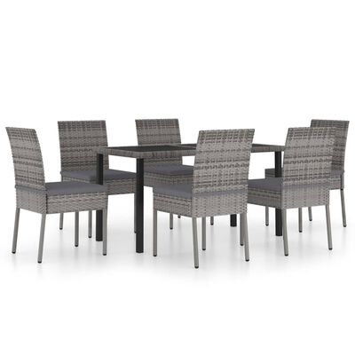 vidaXL 7-tlg. Garten-Essgruppe Poly Rattan Grau