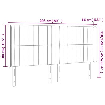 vidaXL Kopfteil mit Ohren Hellgrau 203x16x118/128 cm Samt