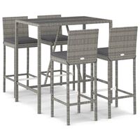 vidaXL 5-tlg. Gartenbar-Set mit Kissen Grau Poly Rattan