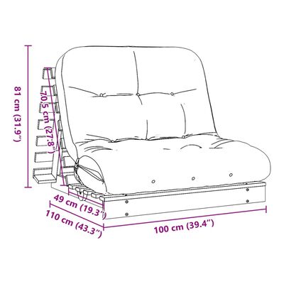 vidaXL Futon Schlafsofa mit Matratze 100x206x11 Kieferholz Imprägniert