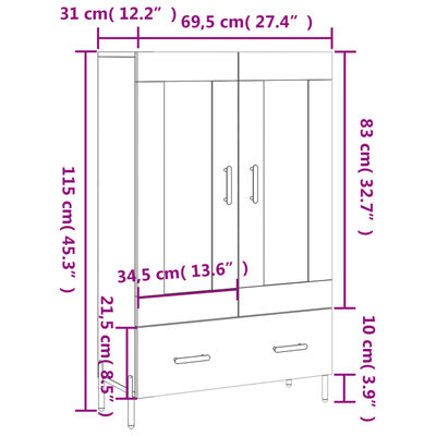 vidaXL Highboard Weiß 69,5x31x115 cm Holzwerkstoff