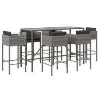 vidaXL 7-tlg. Gartenbar-Set mit Kissen Grau Poly Rattan