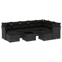 vidaXL 10-tlg. Garten-Sofagarnitur mit Kissen Schwarz Poly Rattan