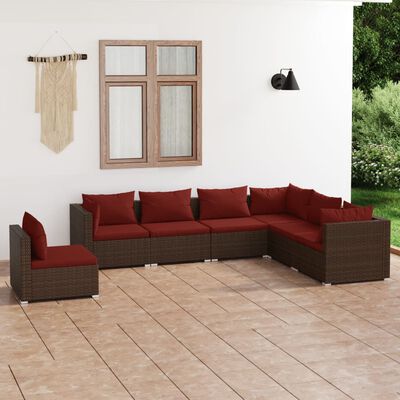 vidaXL 7-tlg. Garten-Lounge-Set mit Kissen Poly Rattan Braun