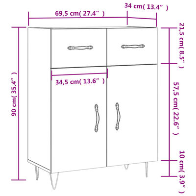 vidaXL Sideboard Betongrau 69,5x34x90 cm Holzwerkstoff