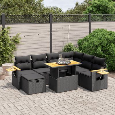 vidaXL 8-tlg. Garten-Sofagarnitur mit Kissen Schwarz Poly Rattan