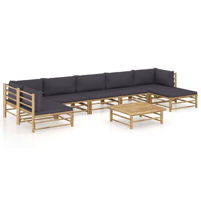 vidaXL 8-tlg. Garten-Lounge-Set mit Dunkelgrauen Kissen Bambus