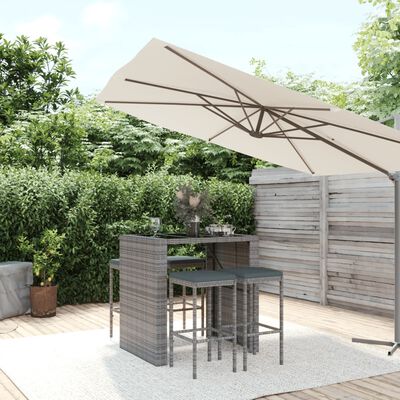 vidaXL 5-tlg. Gartenbar-Set mit Kissen Grau Poly Rattan