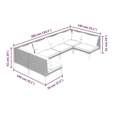 vidaXL 6-tlg. Garten-Lounge-Set mit Kissen Poly Rattan Dunkelgrau