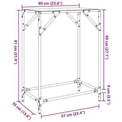 vidaXL Konsolentisch mit Glasplatte Transparent 60x35x81 cm Stahl