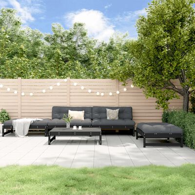 vidaXL 5-tlg. Garten-Lounge-Set mit Kissen Schwarz Massivholz